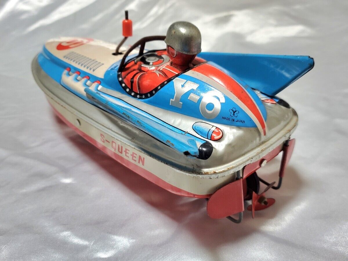 AS-IS Rare Yonezawa Amphibious Boat Y-6 Tin Friction Toy Ship Car Used in Japan