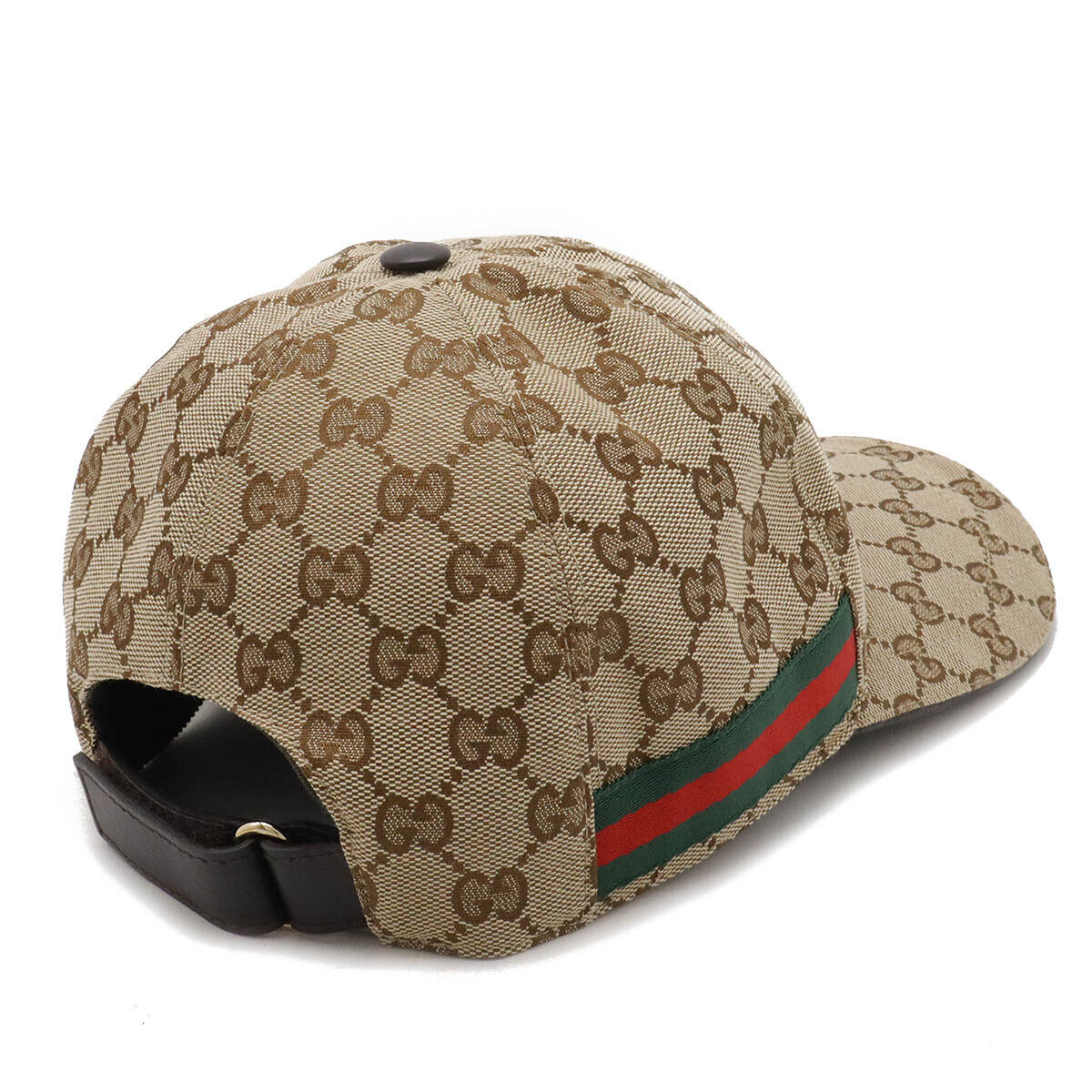 Gucci GG Canvas Webline Baseball Cap Khaki Beige Used in Japan F/S