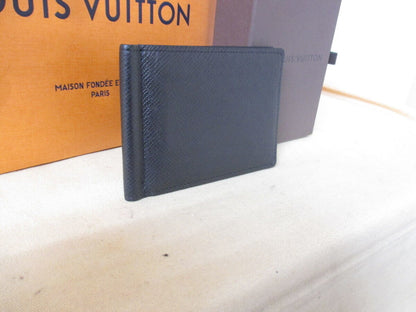 Louis Vuitton Taiga Pants Money clip Ardoise M62978 Black w/box Used in Japan