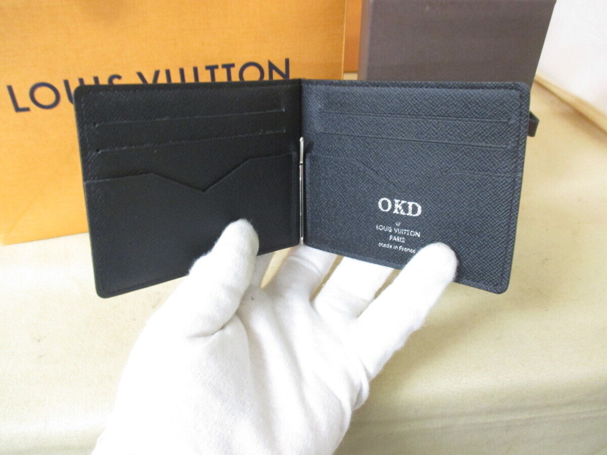 Louis Vuitton Taiga Pants Money clip Ardoise M62978 Black w/box Used in Japan