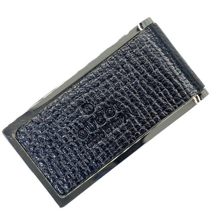 Gucci Money Clip Leather Metal Silver Black Used in Japan F/S