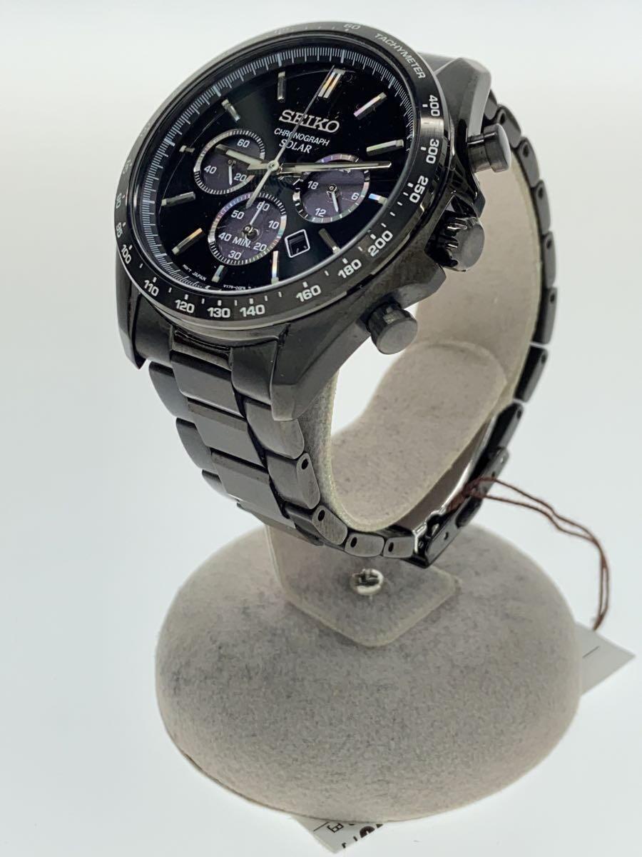 Seiko Watch Chronograph Solar Analog SS Black V175-0FA0 Used in Japan F/S