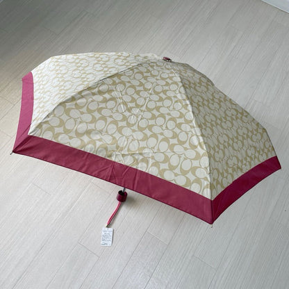 Near Mint Rare COACH Folding Umbrella Signature Pink Used in Japan F/S