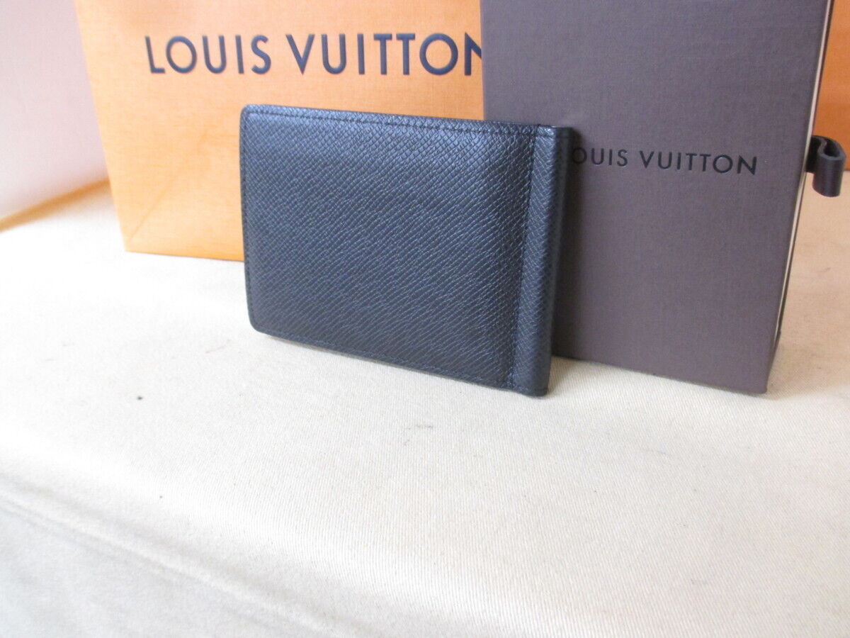 Louis Vuitton Taiga Pants Money clip Ardoise M62978 Black w/box Used in Japan