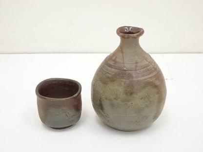 Bizen ware Norimatsu Toshikozo Tokkuri(bottle) & ochoko(cup) Used in Japan F/S