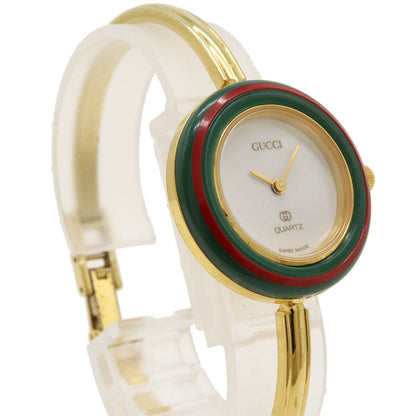 Gucci Watch Change Bezel White Dial GP Ladies QZ 1100L Used in Japan F/S