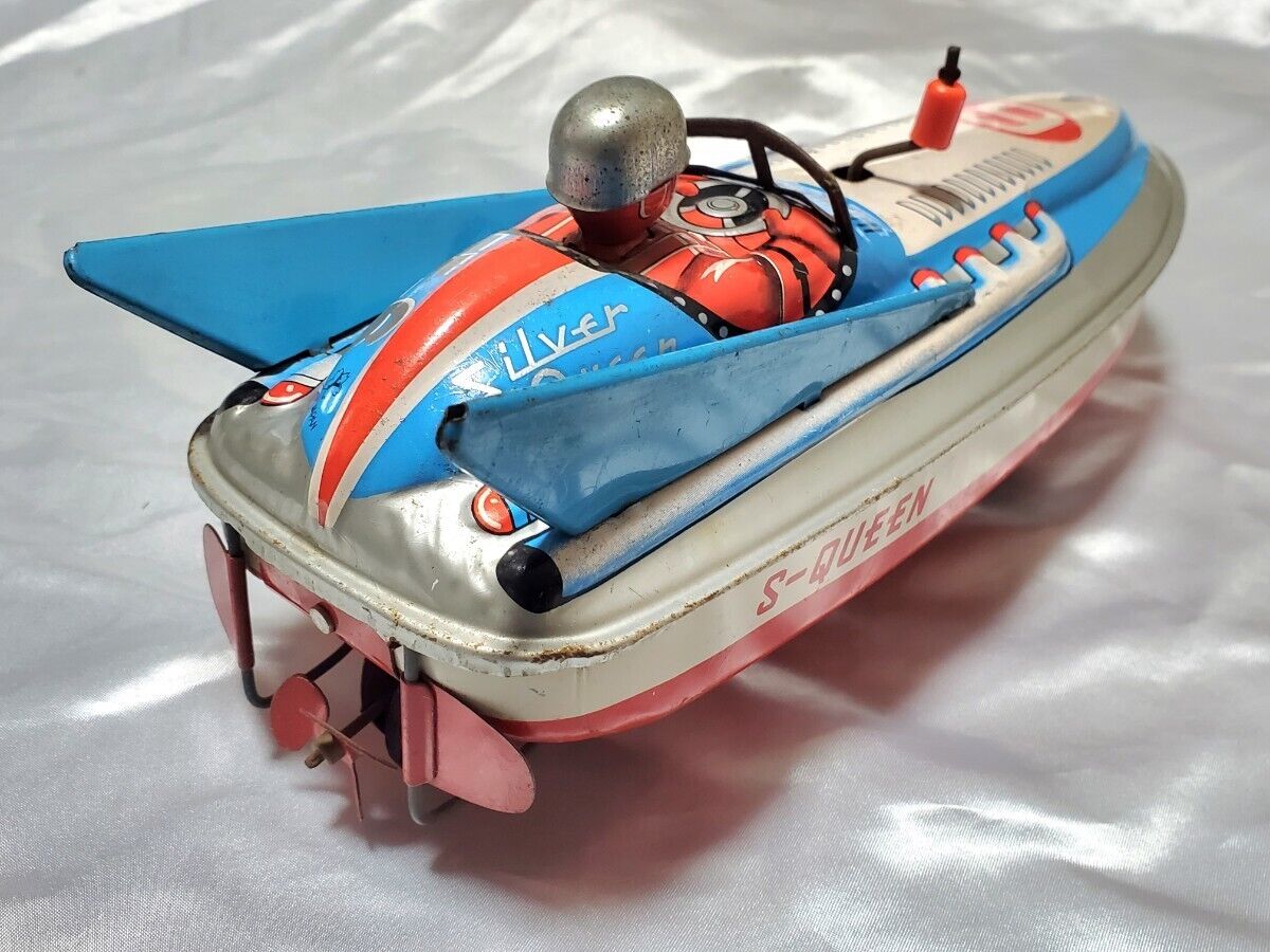 AS-IS Rare Yonezawa Amphibious Boat Y-6 Tin Friction Toy Ship Car Used in Japan