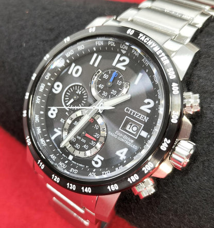 Citizen Watch Eco Drive Chronograph Solar Radio Wave AT8124-83E Used in Japan