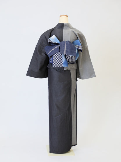 Light blue denim Japan kimono obi modern Half-width belt Umiiro