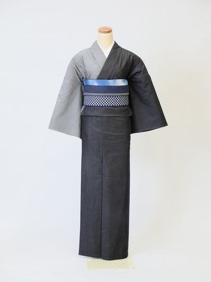 Light blue denim Japan kimono obi modern Half-width belt Umiiro