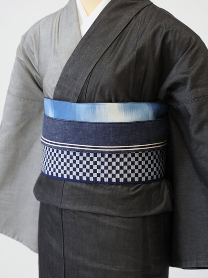 Light blue denim Japan kimono obi modern Half-width belt Umiiro