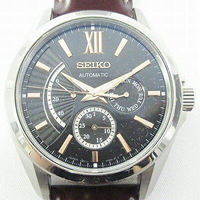 Seiko Watch Brightz 6R21-00W0 automatic chronograph date black dial leather belt