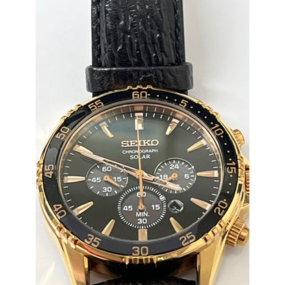 Seiko Watch Chronograph Black Dial Solar V175-0DH0 Used in Japan