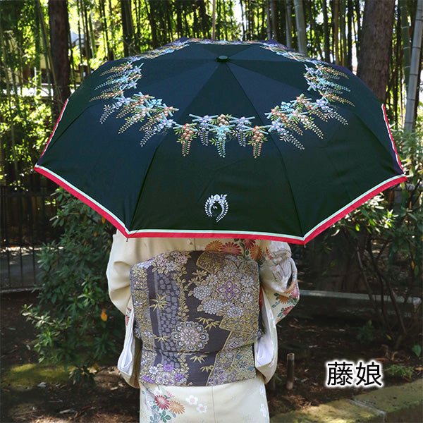 Kabuki Folding Umbrella Fujimusume Wisteria Design Compact Woman Japan