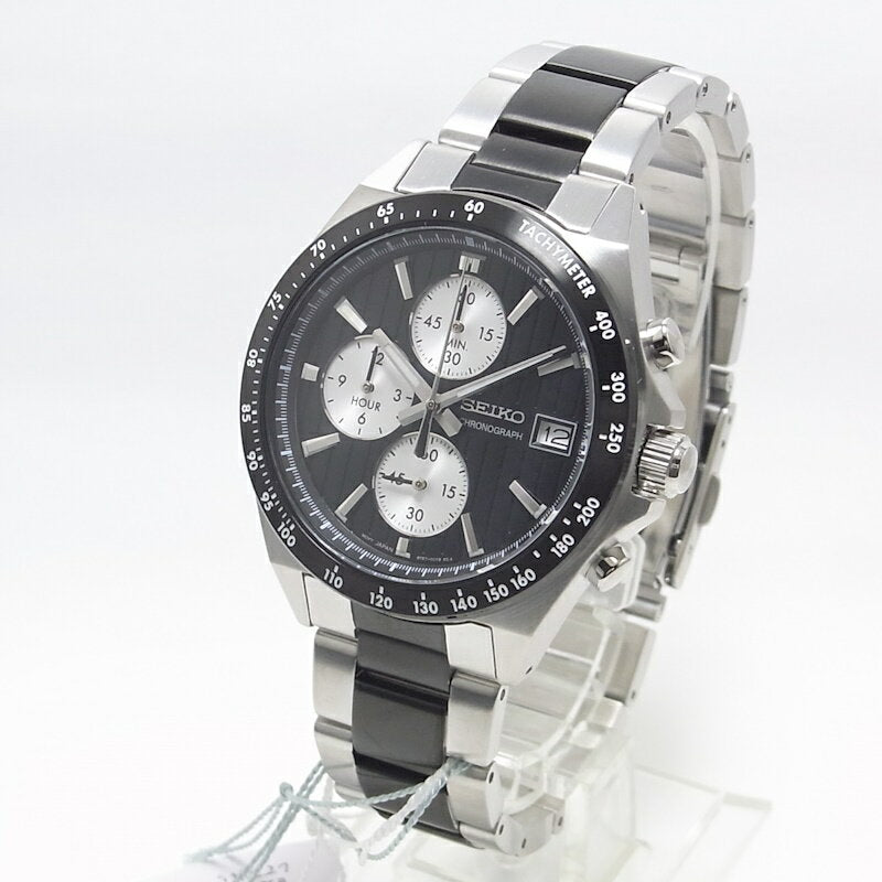 Near Mint Seiko Watch Chronograph Quartz Black Dial SBTR043 Used in Japan