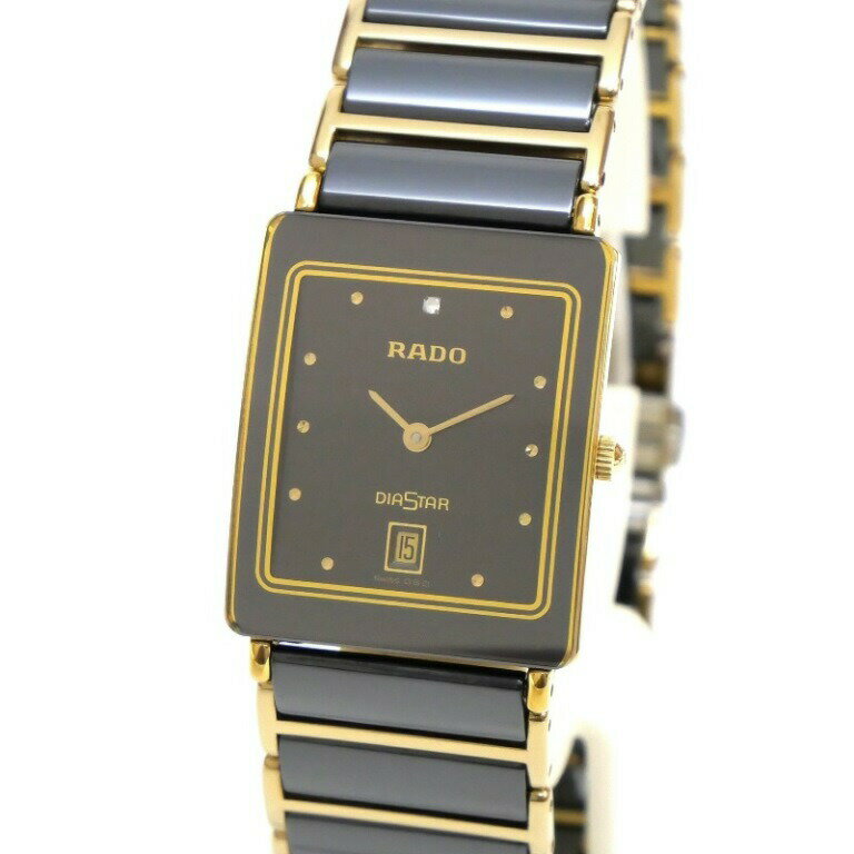 Rado Watch Diamond Star Quartz Black Record Used in Japan