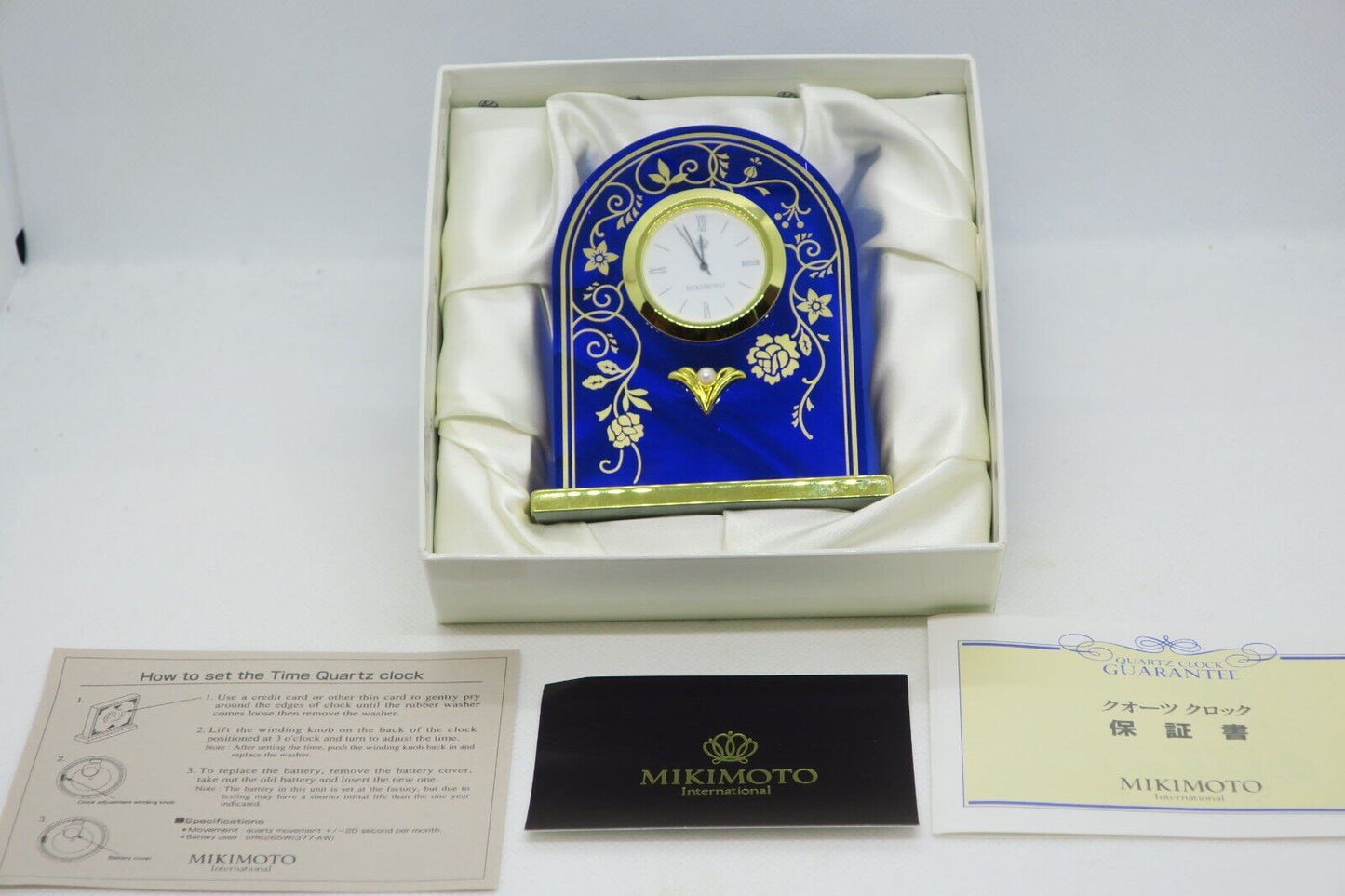 Mikimoto International Rose Pattern Clock Blue NNS-507BE Used in Japan