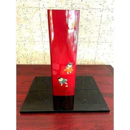 Rare Ikebana Vase with flower arrangement Showa retro red ceramic From Japan