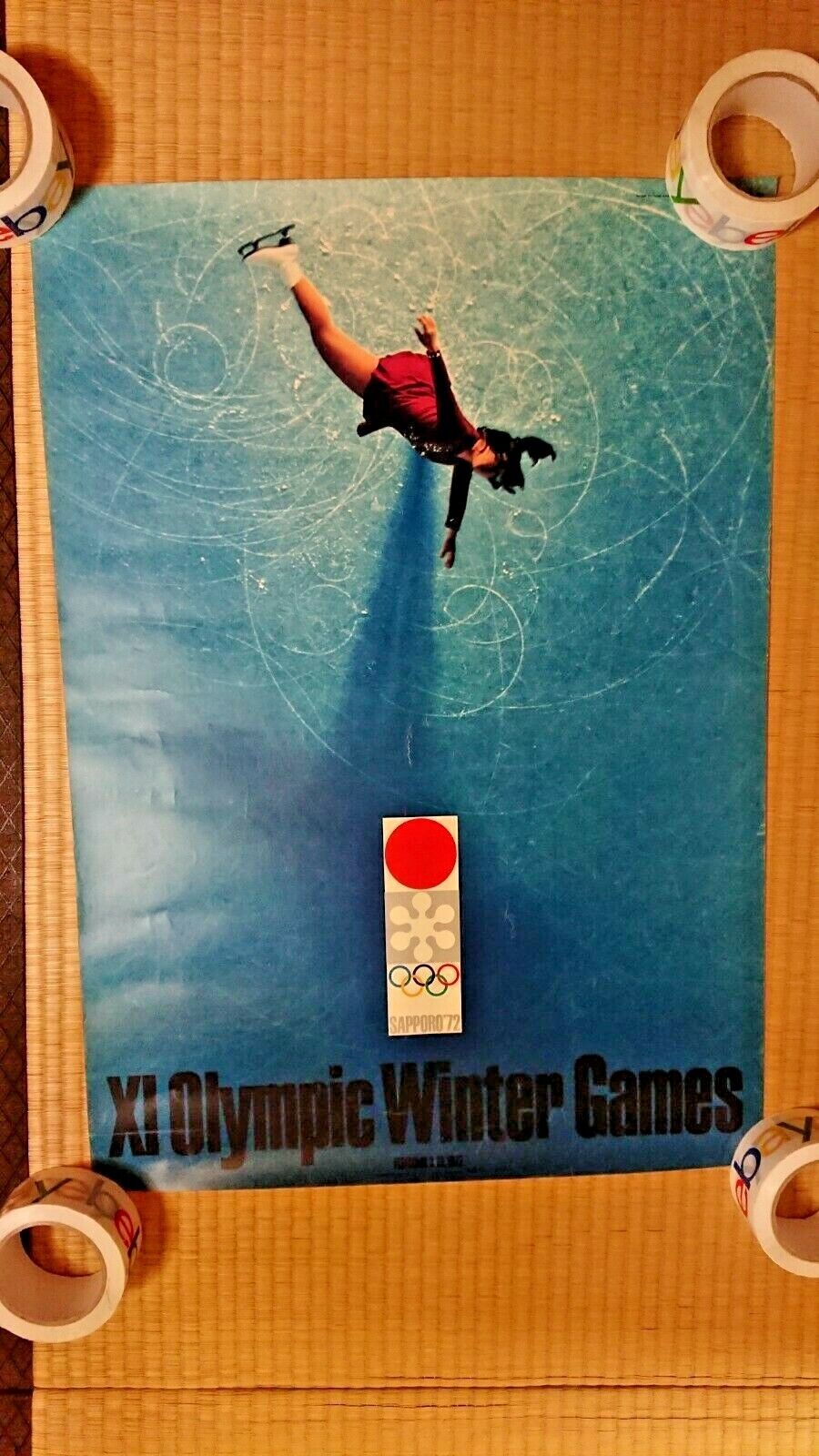 Vintage SAPPORO 1972 WINTER OLYMPICS Poster From Japan with Commemorative Coin 1