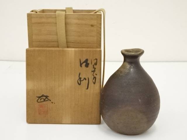 Antique Bizen ware Zenji Uragami Sake bottle w/ Box Used in Japan