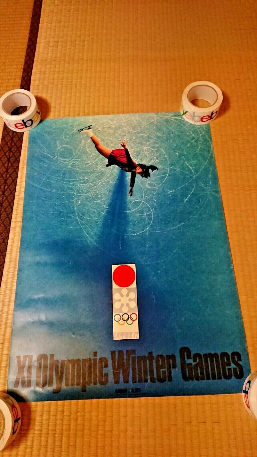 Vintage SAPPORO 1972 WINTER OLYMPICS Poster From Japan with Commemorative Coin 1
