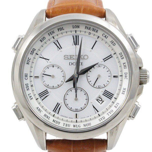 Seiko Watch Dolce Chronograph White Dial Solar Radio SADA039 Used in Japan