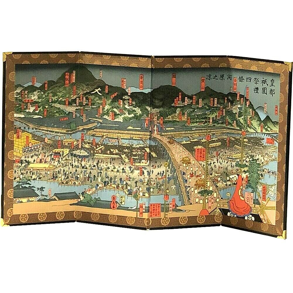 Mini folding screen & quot Kyoto Shijo Kawaramachi period picture & quot  Japan