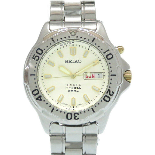 Seiko Scuba Kinetic Divers 5M63-0B30 Auto Quartz Watch Ivory Dial Used in Japan