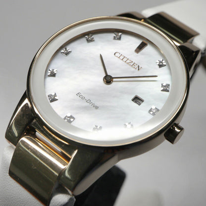 Near Mint CITIZEN Watch Eco-Drive Axiom SS White Shell Solar Ladies Used in JPN