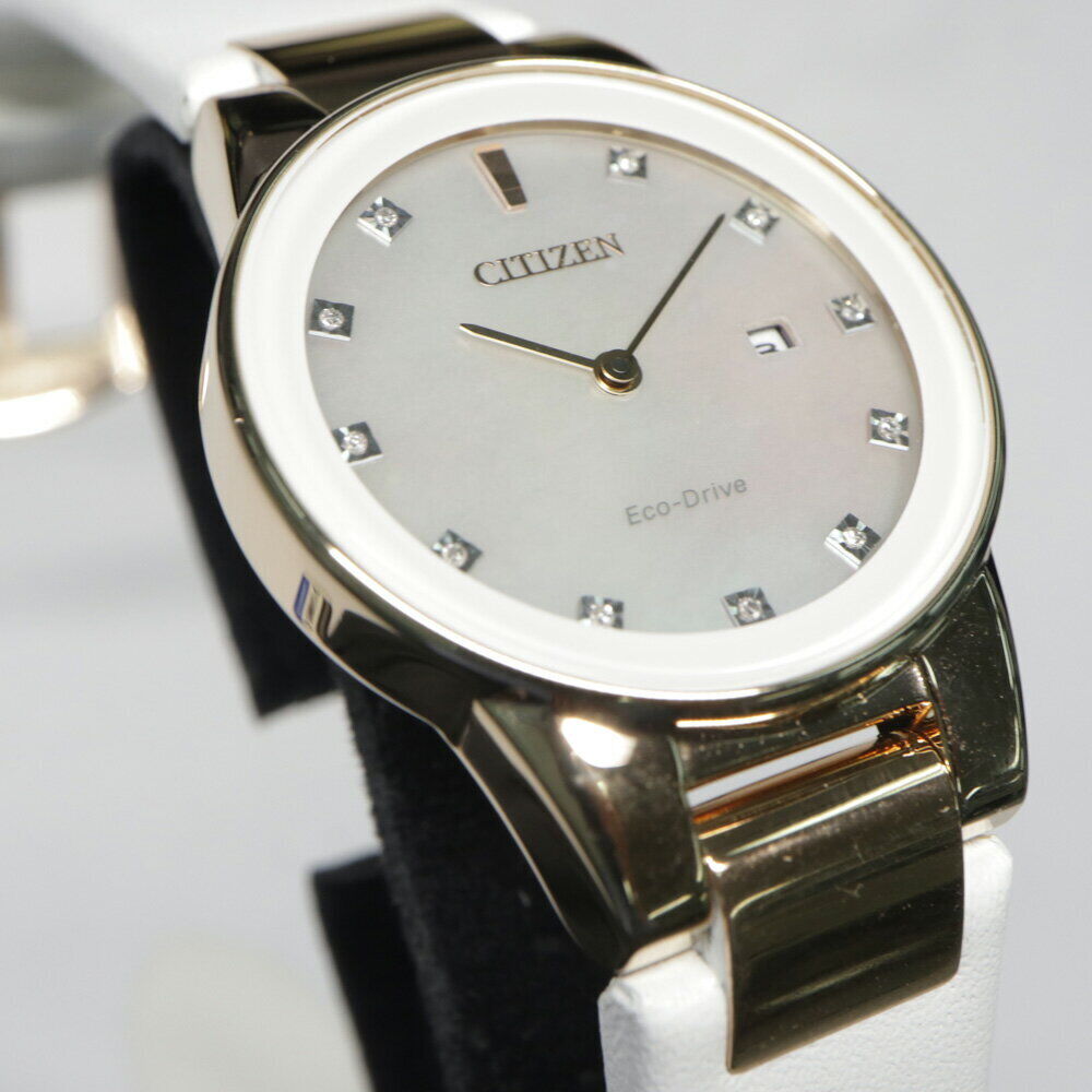 Near Mint CITIZEN Watch Eco-Drive Axiom SS White Shell Solar Ladies Used in JPN