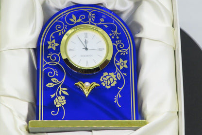 Mikimoto International Rose Pattern Clock Blue NNS-507BE Used in Japan