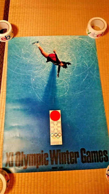 Vintage SAPPORO 1972 WINTER OLYMPICS Poster From Japan with Commemorative Coin 1