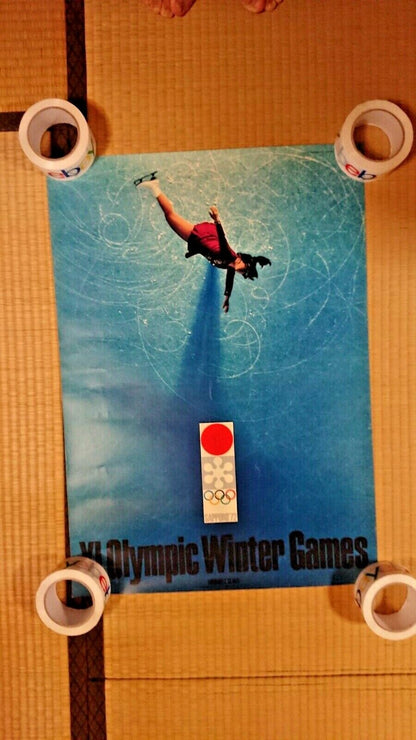 Vintage SAPPORO 1972 WINTER OLYMPICS Poster From Japan with Commemorative Coin 1