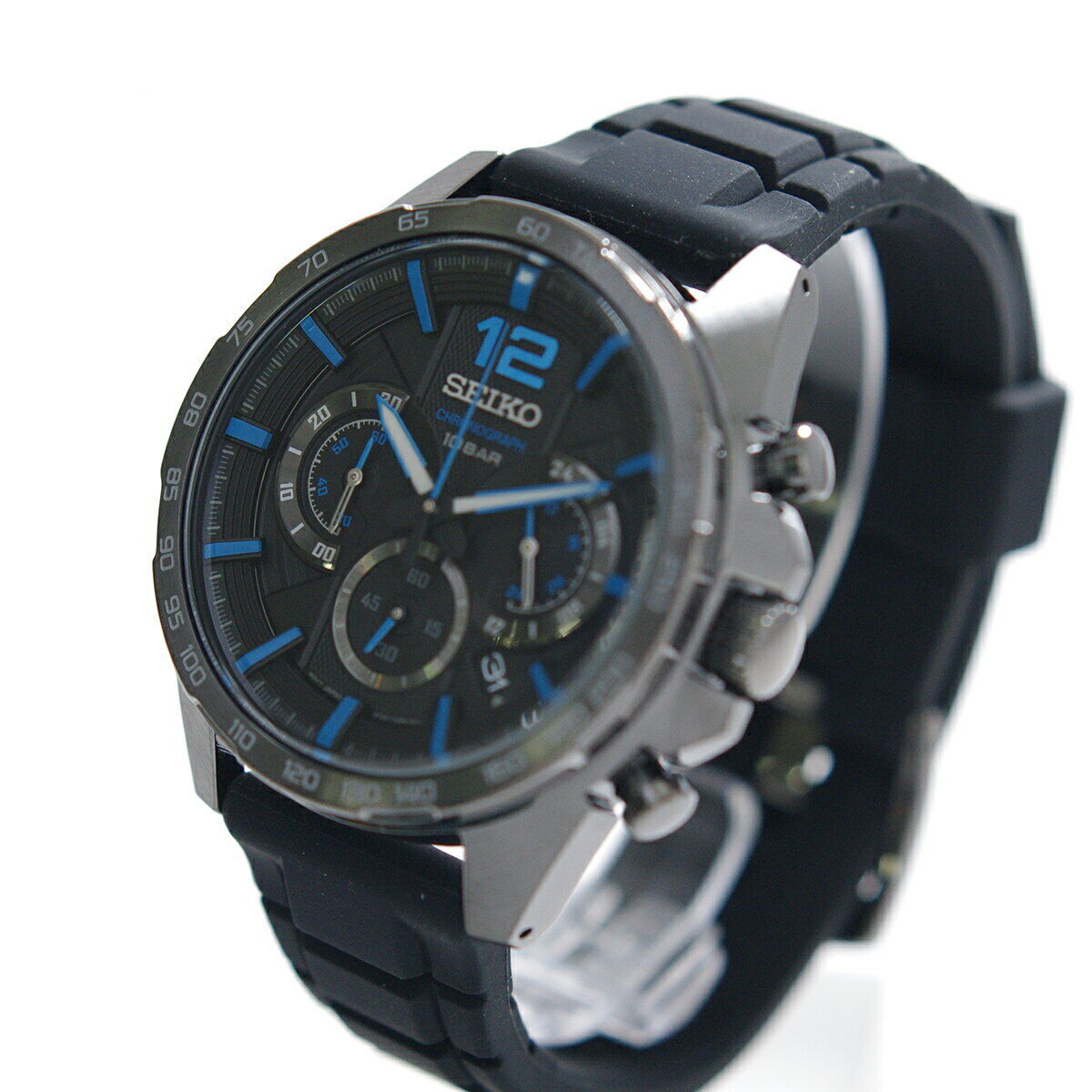 Near Mint Seiko Watch Quartz Chronograph Black×Blue SSB353P1 Men's Used in Japan