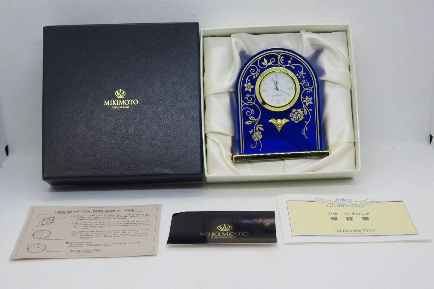 Mikimoto International Rose Pattern Clock Blue NNS-507BE Used in Japan