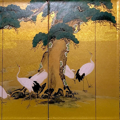 New Mini folding screen pine and crane Japanese masterpiece From Kyoto Japan