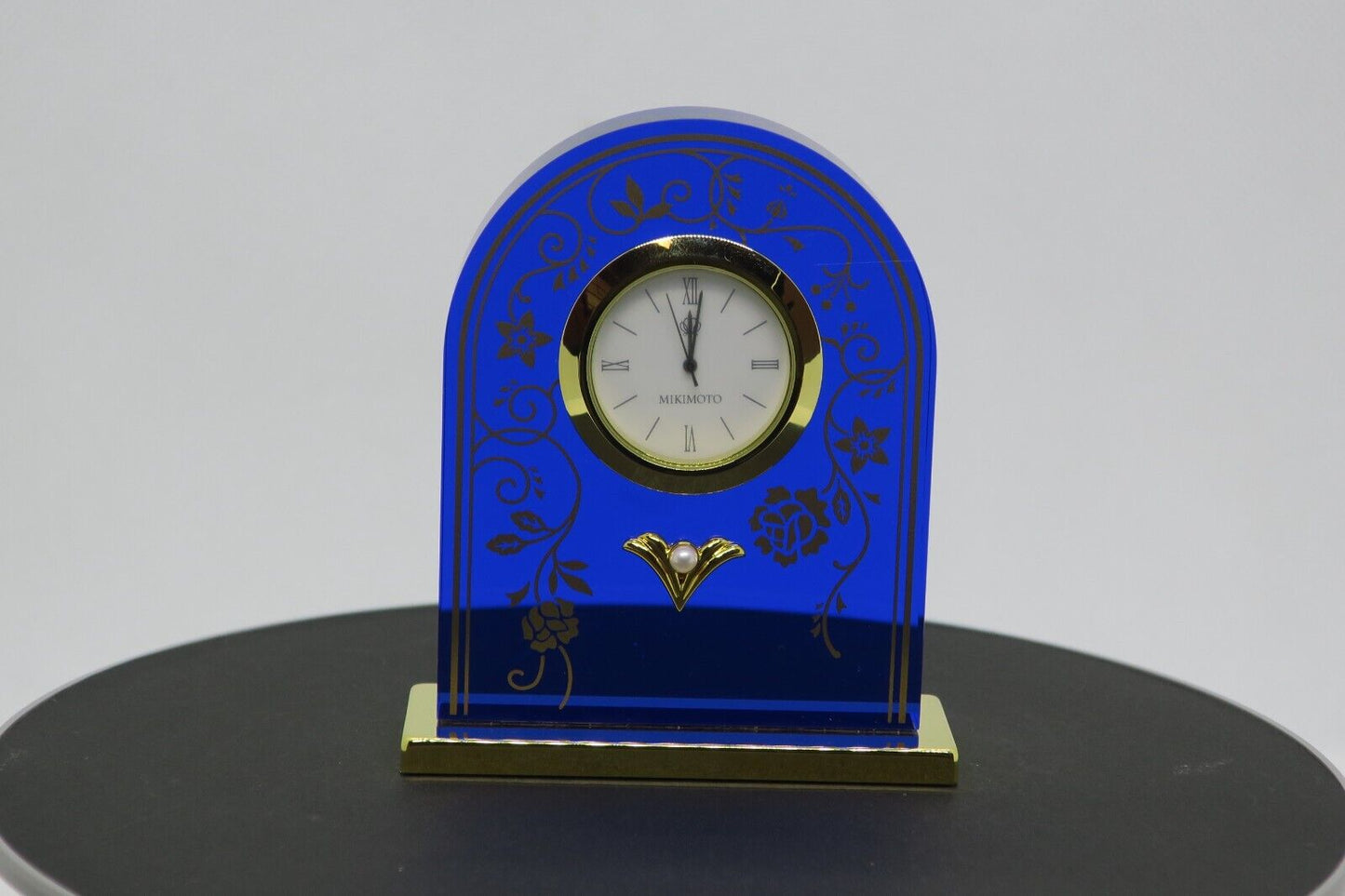 Mikimoto International Rose Pattern Clock Blue NNS-507BE Used in Japan