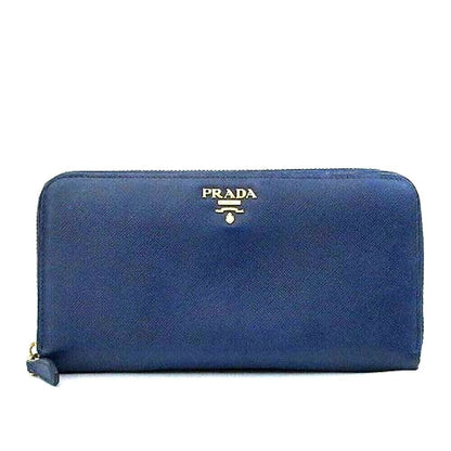 [USED]PRADA Saffiano Round Zipper Long Wallet  Navy From Japan F/S