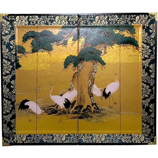 New Mini folding screen pine and crane Japanese masterpiece From Kyoto Japan