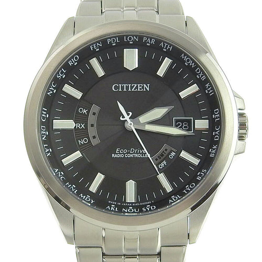 CITIZEN WATCH Eco-Drive Date Mens Solar Radio Wave Black Dial H145 S073545 Used