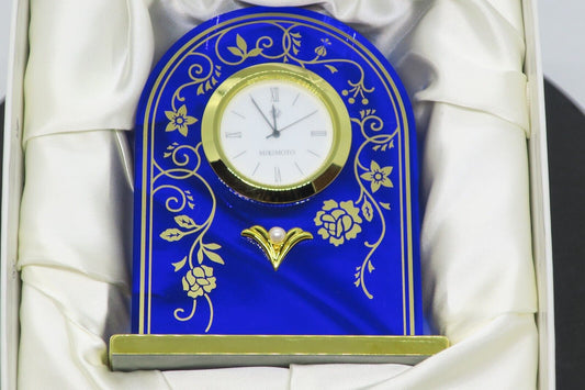 Mikimoto International Rose Pattern Clock Blue NNS-507BE Used in Japan