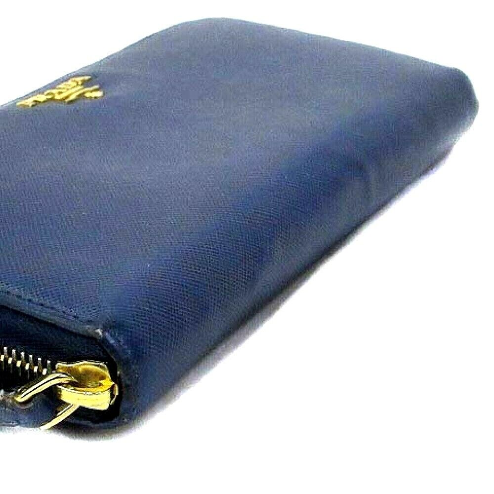 [USED]PRADA Saffiano Round Zipper Long Wallet  Navy From Japan F/S