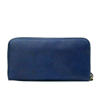 [USED]PRADA Saffiano Round Zipper Long Wallet  Navy From Japan F/S