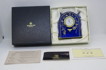 Mikimoto International Rose Pattern Clock Blue NNS-507BE Used in Japan