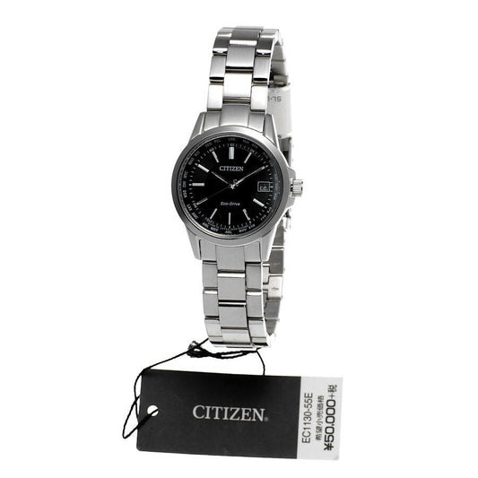 Near Mint CITIZEN Watch Eco-Drive Black Dial SS Solar EC1130-55E Used in Japan