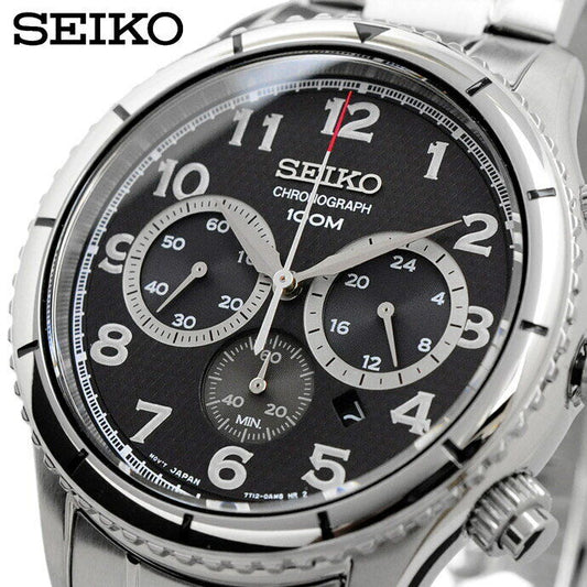 Near Mint Seiko Watch Chronograph Black Dial SRW037P1 Men's Used in Japan