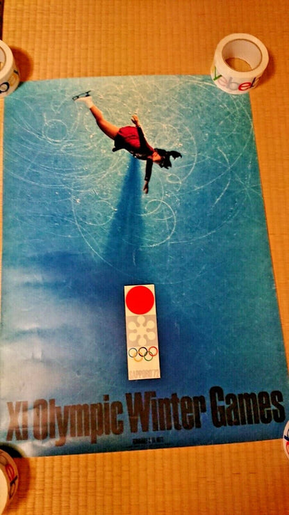 Vintage SAPPORO 1972 WINTER OLYMPICS Poster From Japan with Commemorative Coin 1