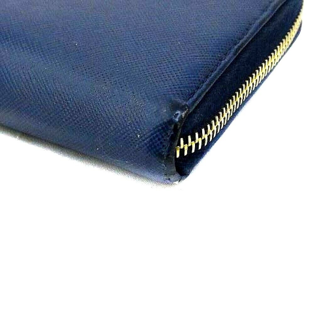 [USED]PRADA Saffiano Round Zipper Long Wallet  Navy From Japan F/S