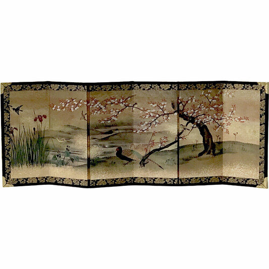 New Mini folding screen Six-panel Four seasons flower and birds From Kyoto Japan