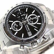 Near Mint Seiko Watch Chronograph Quartz Black Dial SBTR005 Used in Japan